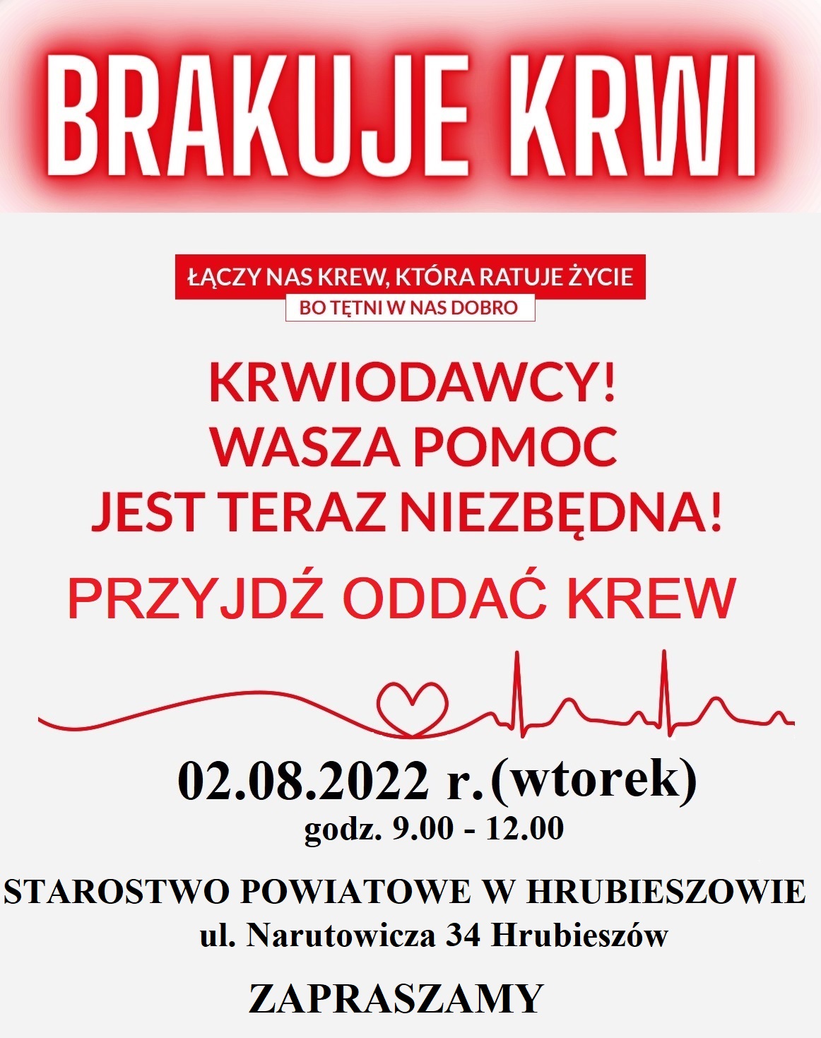 Plakat akcji Łączy nas krew, która ratuje życie