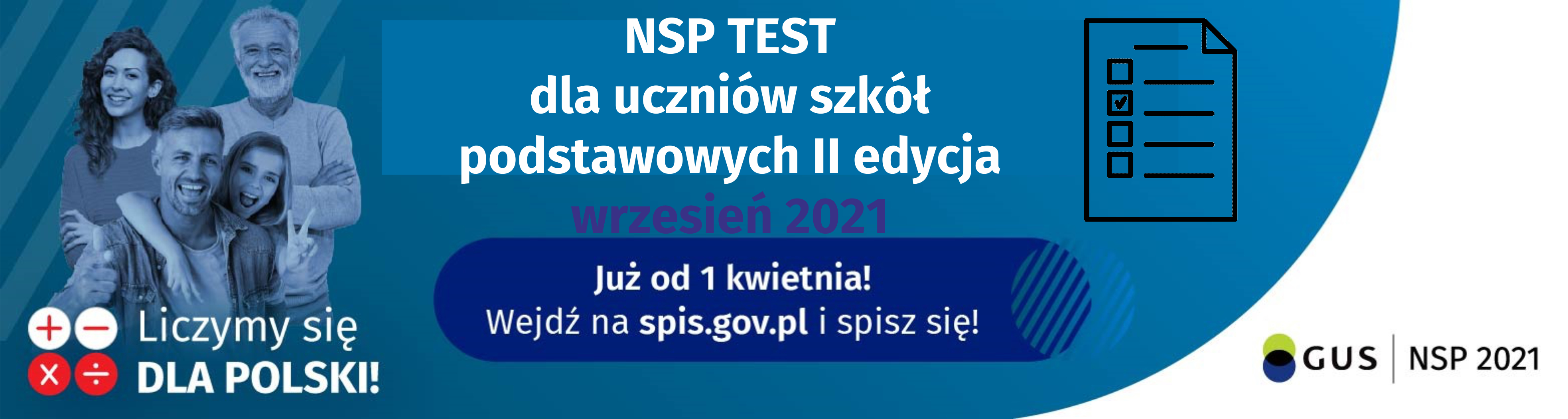 Czwórka uśmiechniętych ludzi i baner z tytyłem