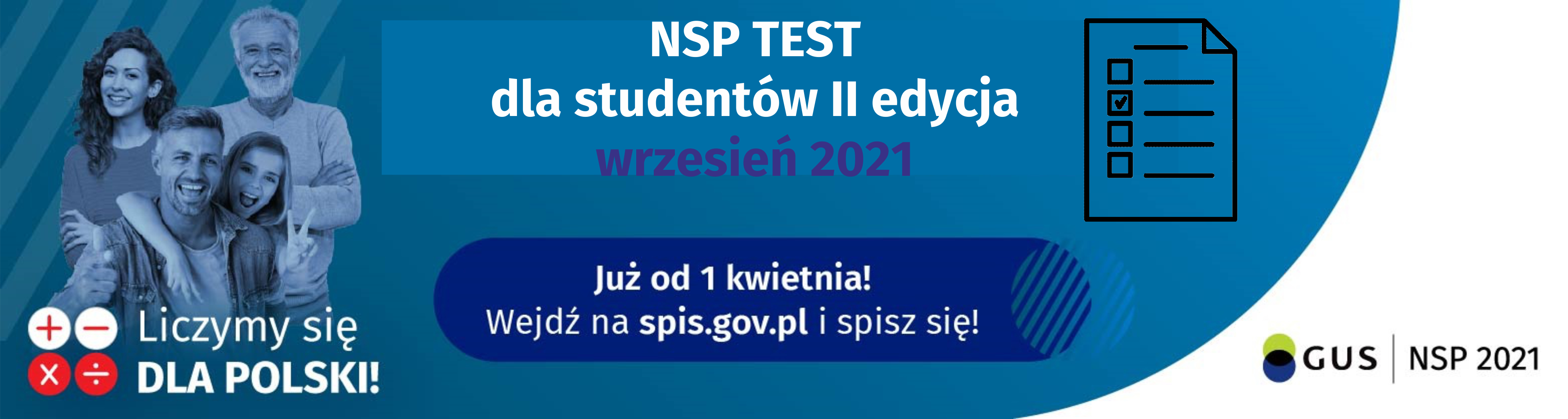 Czwórka uśmiechniętych ludzi i napis NSP test