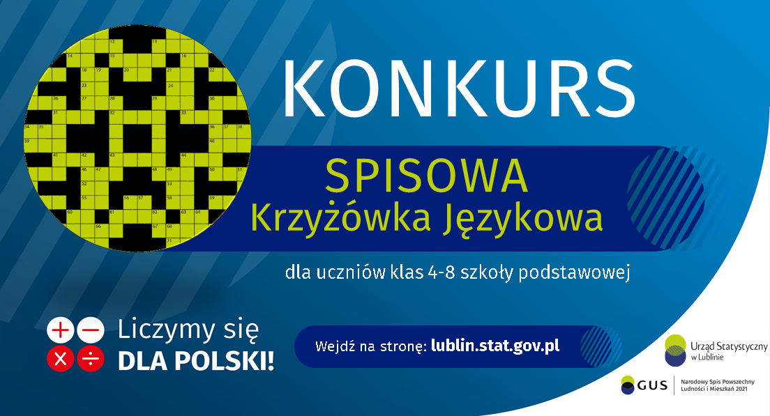 Grafika symbolizująca krzyżówką z napisem spisowa krzyżówka językowa