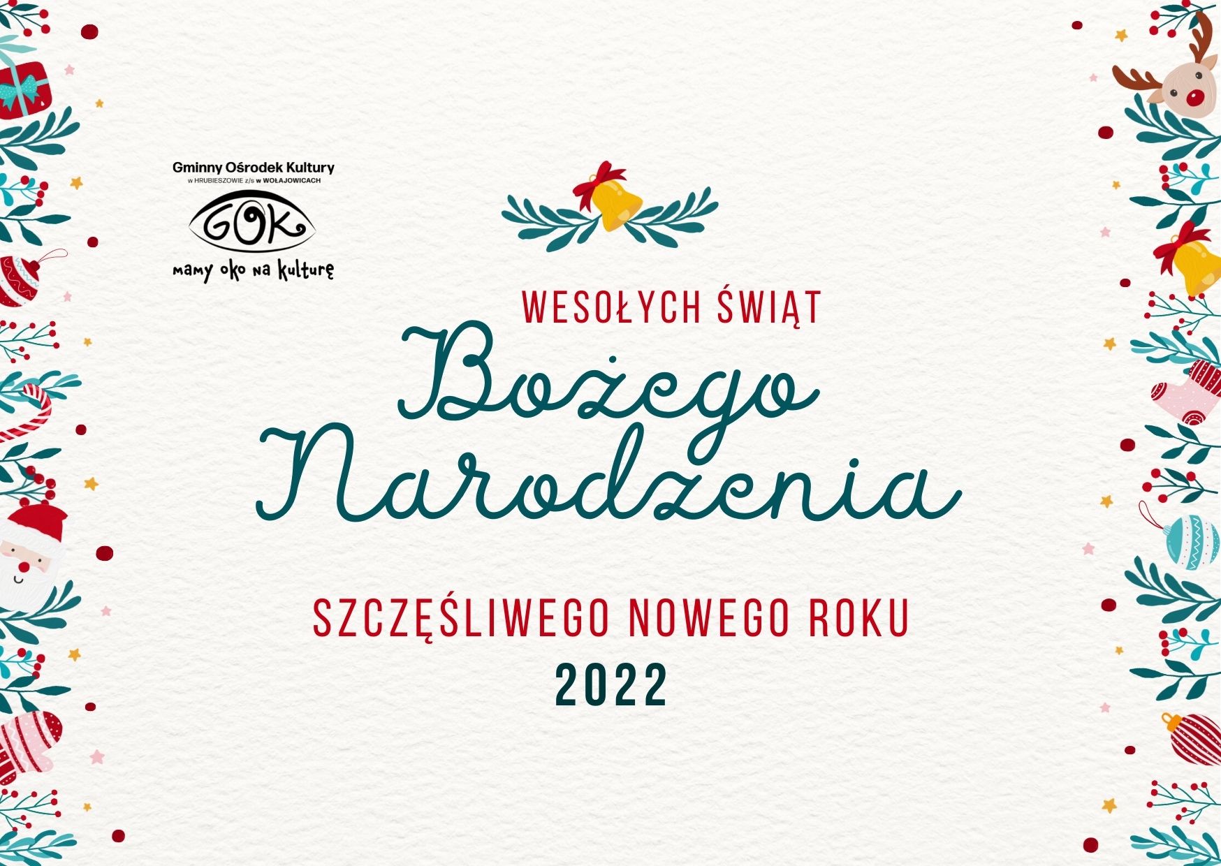 Grafika poglądowa do tekstu, kolorowe elementy świateczne na jasnym tle, napis wesołych świat bożego narodzenia, szczęśliwego nowego roku 2022