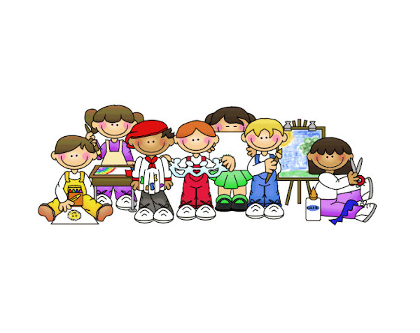 Rysunek przedstawiający dzieci w kolorowych strojach