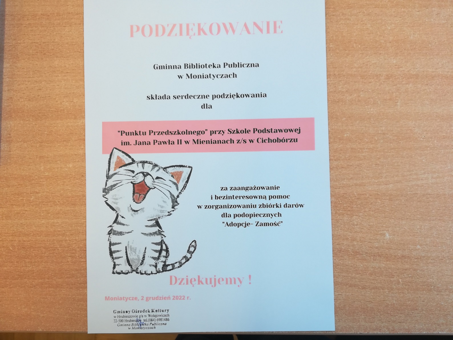  Dzieci otrzymały Dyplom z Podziękowaniem od Pań z Gminnej biblioteki Publicznej