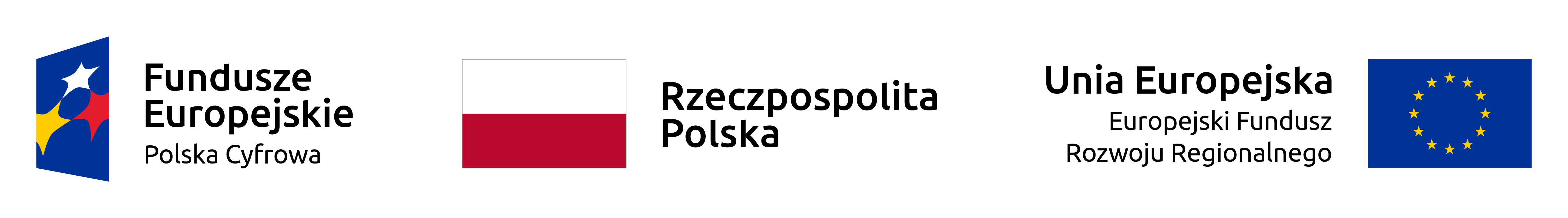 Logo UE, flaga Rzeczpospolitej Polski, Logo Fundusze Europejskie Polska Cyfrowa