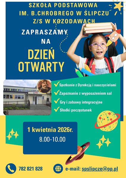 Grafika ilustrująca plakat na dzień otwarty szkoły