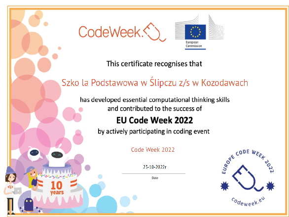 Grafika ilustrująca certyfikat codeweek2022