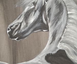 Obraz przedstawiający głowę czarnego konia