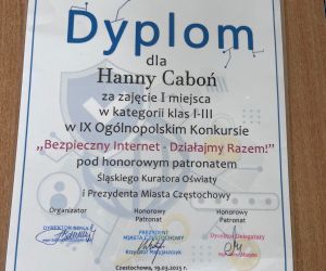 Dyplom uczennicy za zajęcie 1 miejsca