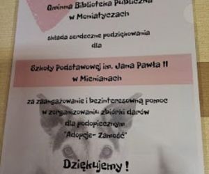 Podziękowanie Gminnej Biblioteki Publicznej w Moniatyczach
