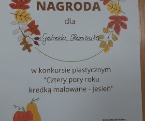 Dyplom-nagroda w konkursie plastycznym Cztery pory roku kredką malowane- jesień.