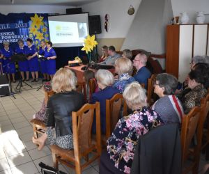 Publiczność, grupa osób wewnątrz budynku ogląda widowisko słono-muzyczne.